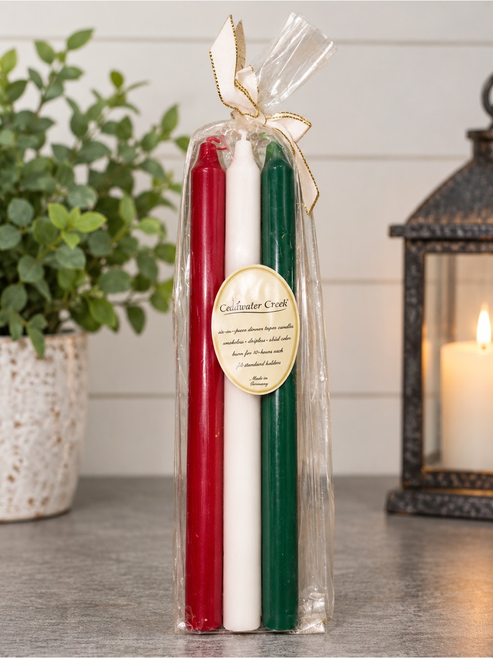 Coldwater Creek Christmas Holiday Taper Candles 12" Red Green White Hand Dipped